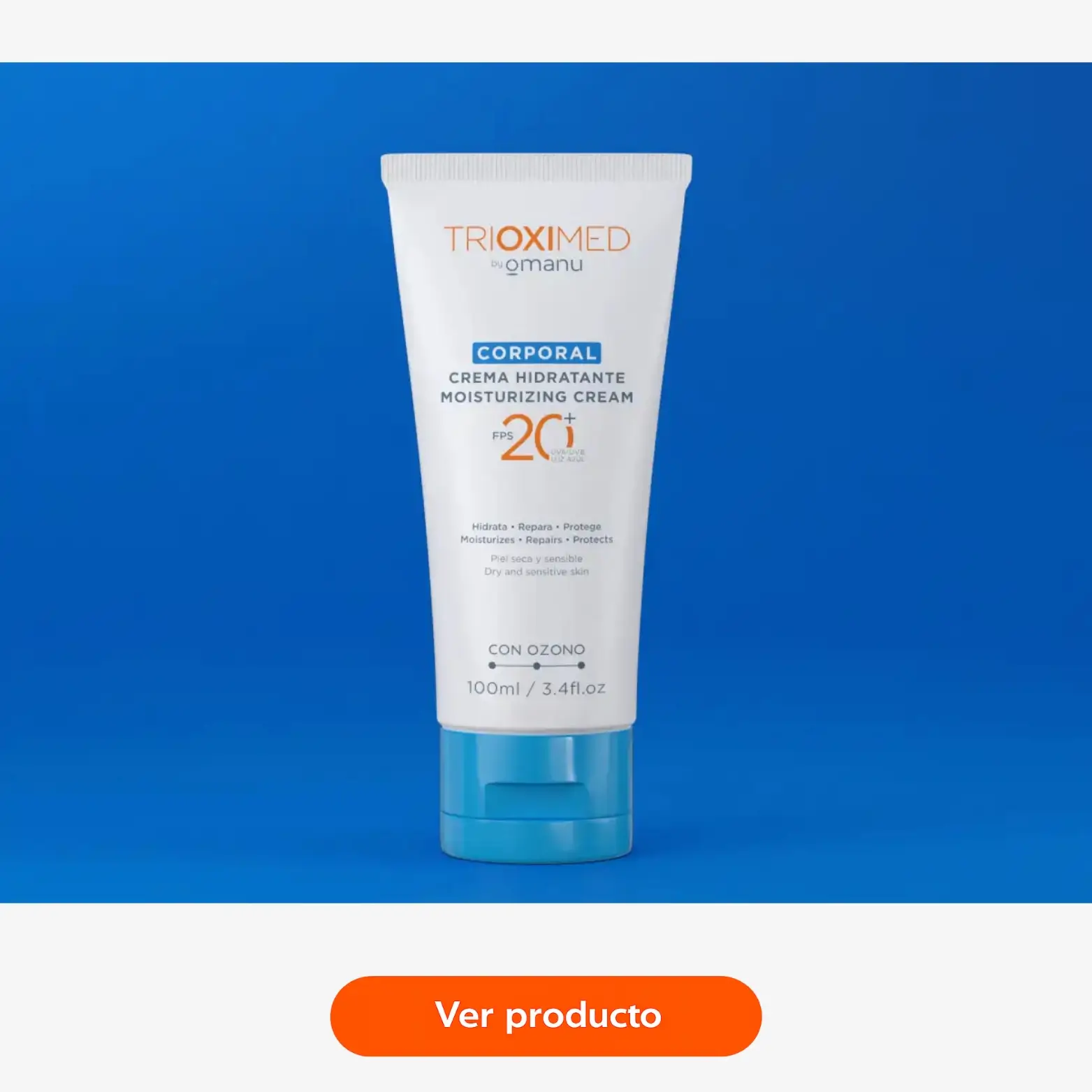 Crema Corporal Hidratante Trioximed FPS 20 para piel seca y sensible. Crema Corporal Hidratante Trioximed con FPS 20 para hidratar la piel, fortalecer la barrera cutánea y ayudar a prevenir la resequedad.